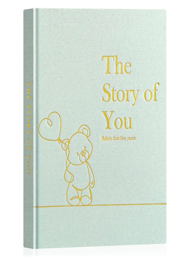 Lanpn Baby Memory Book for Boy Girl - The Story of You, Newborn Babys Keepsake Book Photo Album for New Parents, Linen Cover Baby First 5 Year Milestone Journal Scrapbook (Sage Green, 154 Pages) - Image 1